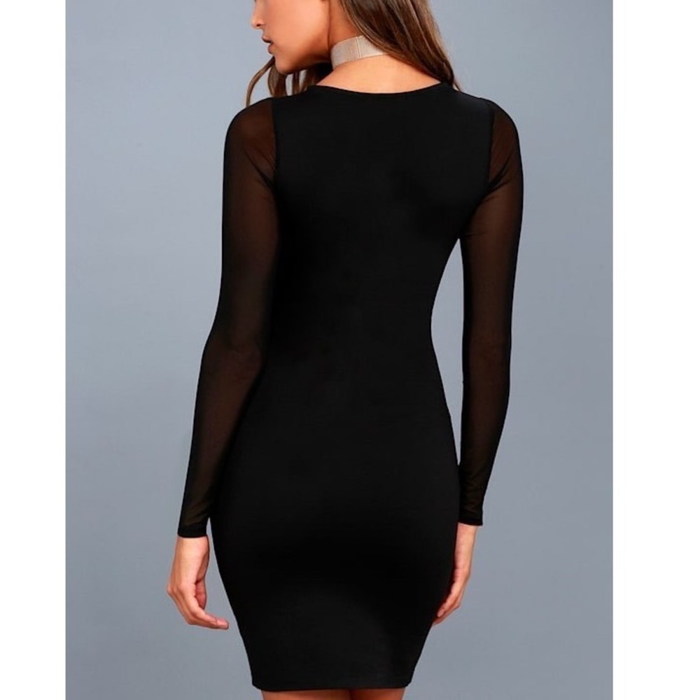 Lulus Bodycon Dress Womens Small Black Mesh Sleeve V-Neck Mini DD2705 Night Out - Picture 2 of 10